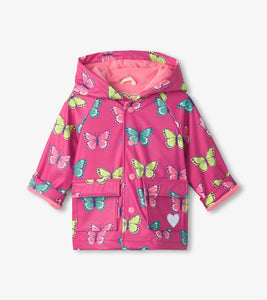 Bold Butterflies Button-Up Rain Jacket