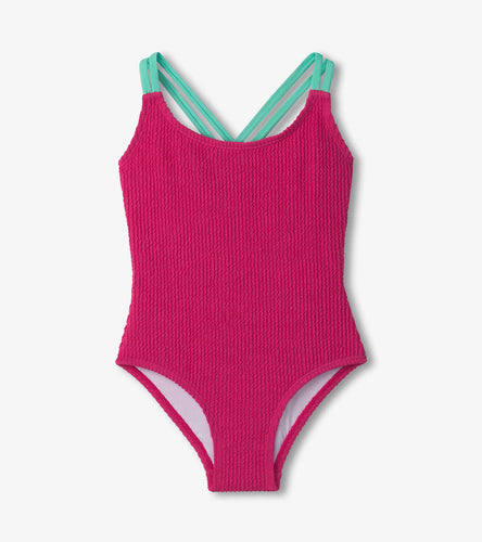 Fuchsia Purple Cross Strap Swimsuit