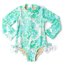 Load image into Gallery viewer, Green Charming Rose Longsleeve Rashguard Swimsuit