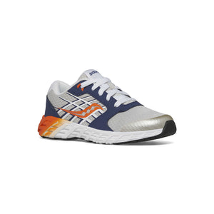 Saucony Big Kid's Wind 2.0 Lace Up Grey Navy & Orange Sneakers