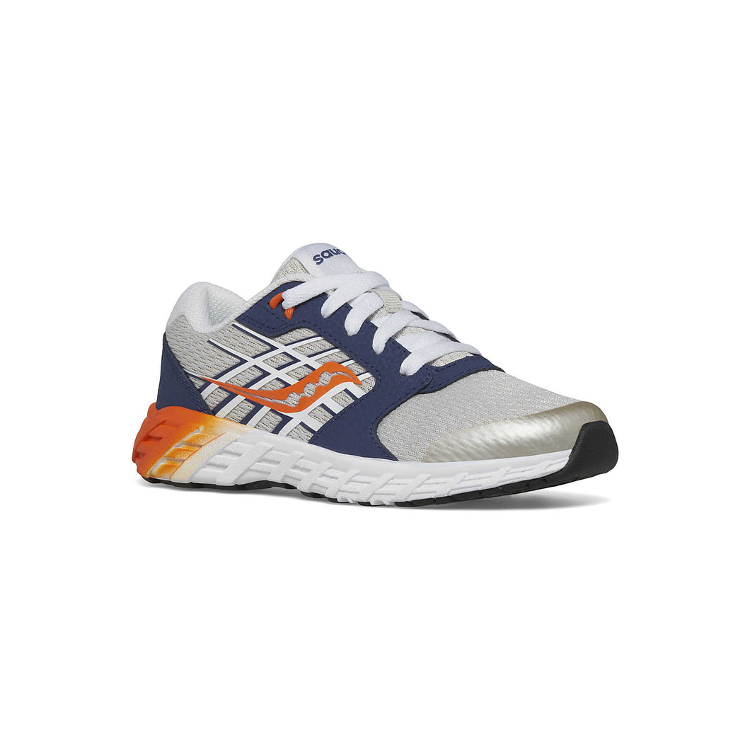 Saucony Big Kid's Wind 2.0 Lace Up Grey Navy & Orange Sneakers