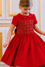 Load image into Gallery viewer, Stella Red Corduroy Short Sleeve Smocked Dress