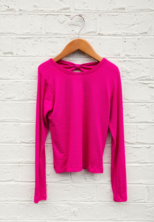 TIA Hot Pink Solid Back Bow Top