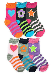 Jefferies Stars Daisies Hearts Crew Socks 6 Pack