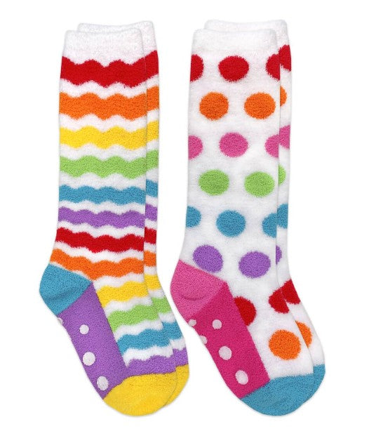 Jefferies Rainbow Fuzzy Non-Skid Slipper Knee High Socks 2 Pack