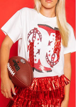Load image into Gallery viewer, Red &amp; White Fringe Boot Tee