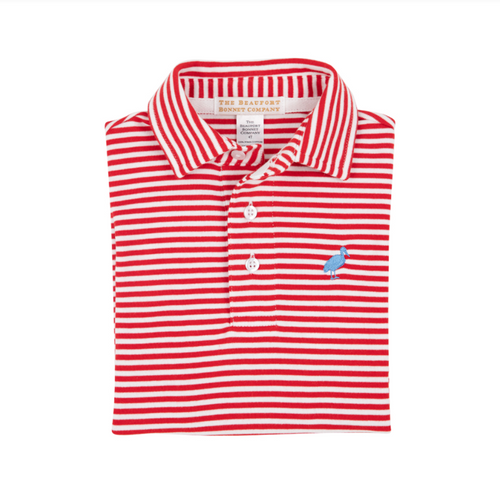 Prim and Proper Polo Short Sleeve Pima Richmond Red Stripe/Barbados Blue