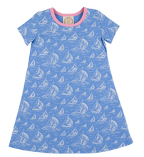 Load image into Gallery viewer, Short Sleeve Polly Play Dress St Simons Sailboat with Hot Hamptons Pink