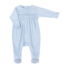 Load image into Gallery viewer, Blue Fall 24 Smocked Girl Footie - Light Blue