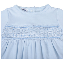 Load image into Gallery viewer, Blue Fall 24 Smocked Girl Footie - Light Blue