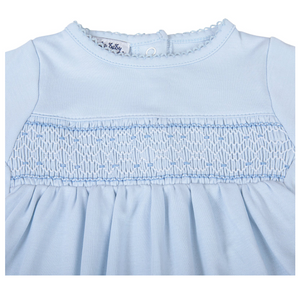 Blue Fall 24 Smocked Girl Footie - Light Blue