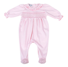 Load image into Gallery viewer, Pink &amp; Blue Fall 24 Smocked Girl Footie - Pink