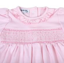 Load image into Gallery viewer, Pink &amp; Blue Fall 24 Smocked Girl Footie - Pink