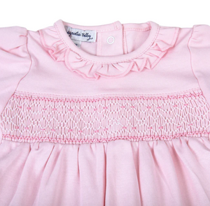 Pink & Blue Fall 24 Smocked Girl Footie - Pink