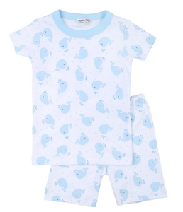 Light Blue Sweet Whales Short Pajamas