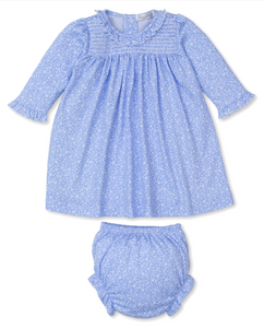 Light Blue Fall Flower Patch Smocked Dress Set