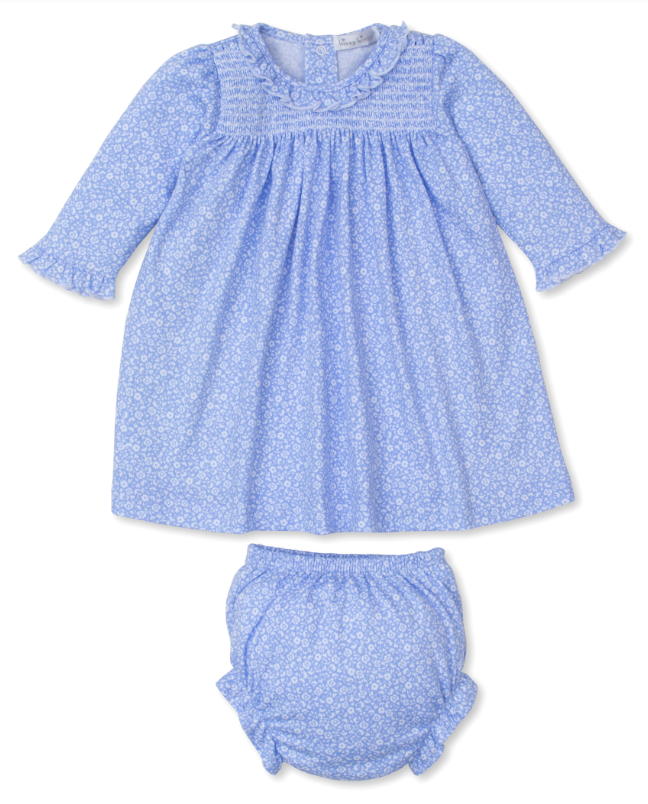 Light Blue Fall Flower Patch Smocked Dress Set