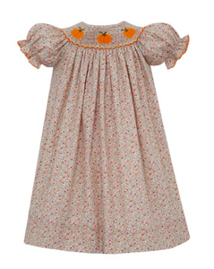 PUMPKIN - Orange Liberty Floral Smocked Pumpkins Bishop Dress