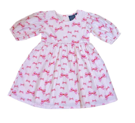 Pink Bows Puff Sleeves Dress