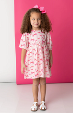 Load image into Gallery viewer, Pink Bows Puff Sleeves Dress