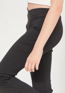 Crossover Waist Ribbed Flare Pants