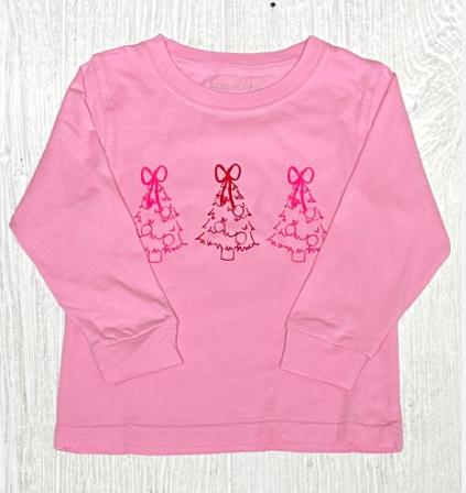 Long Sleeve Pink Christmas Trees T-Shirt