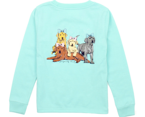 Girls Puppy Pile Long Sleeve Seafoam