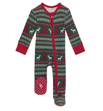 Load image into Gallery viewer, Holiday Fair Isle Footie Zippered One Piece