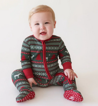 Load image into Gallery viewer, Holiday Fair Isle Footie Zippered One Piece