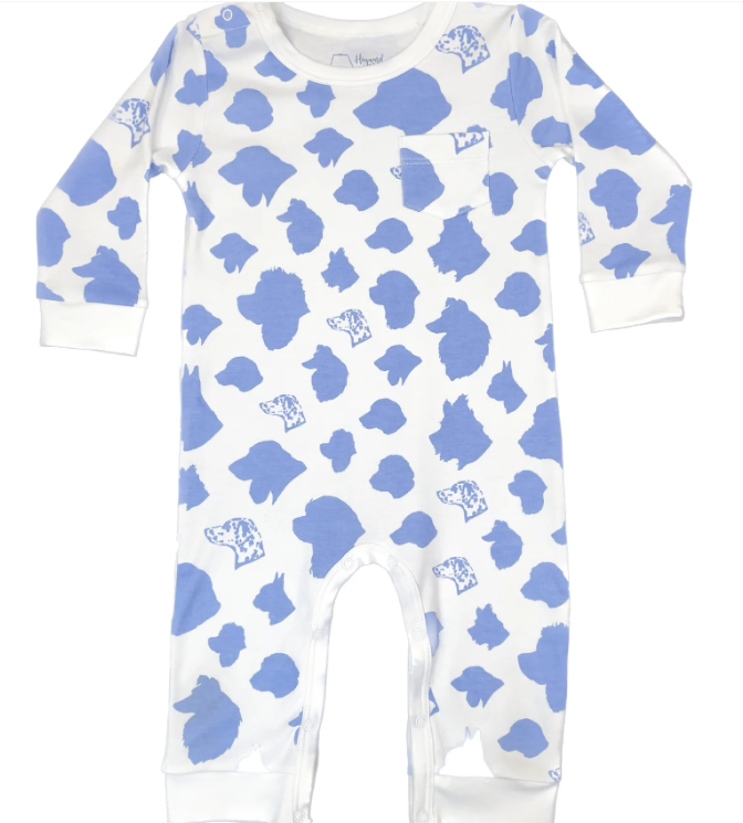 Boys Long Sleeve Playtime Romper - Dark lue Dog Silhouettes