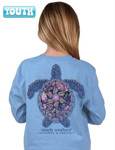 Long Sleeve Carolina Blue T-Shirt with Turtle