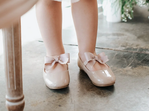 L'Amour Amelia Bow Flat Patent Taupe