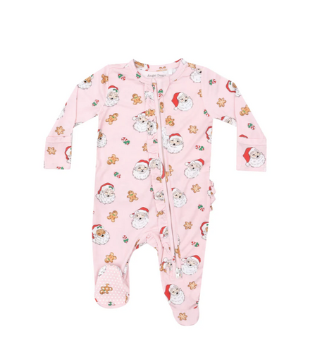 Pink Vintage Santa Ruffle Zipper Footie