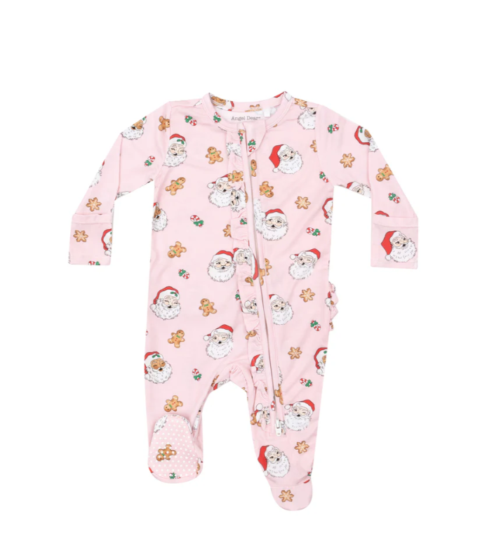 Pink Vintage Santa Ruffle Zipper Footie