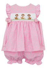 Load image into Gallery viewer, Pink Gingham Puppies Bishop Bloomer Set with Side Bows