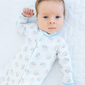 Santa Baby Light Blue Zipper Footie