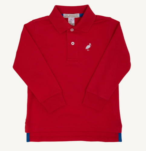 Prim and Proper Polo Long Sleeve- Richmond Red/ Worth Ave White