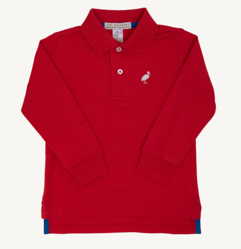 Prim and Proper Polo Long Sleeve- Richmond Red/ Worth Ave White