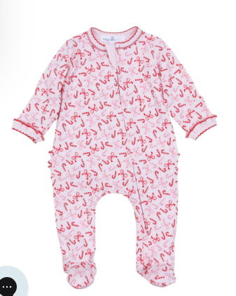 Candy Cane Lane Printed Ruffle Zipper Footie