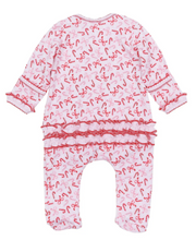 Load image into Gallery viewer, Candy Cane Lane Printed Ruffle Zipper Footie
