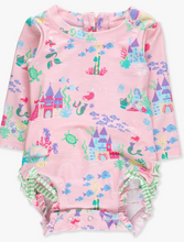 Load image into Gallery viewer, Atlantis Mermaids Long Sleeve One Piece Rash Guard Swimsuit, with Signature Rear Ruffles