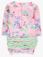 Load image into Gallery viewer, Atlantis Mermaids Long Sleeve One Piece Rash Guard Swimsuit, with Signature Rear Ruffles