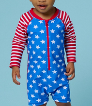 Load image into Gallery viewer, Stars &amp; Stripes Long Sleeve One Piece Rash Guard Swimsuit