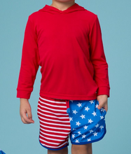Load image into Gallery viewer, Stars &amp; Stripes Performance Hybrid Dolphin Hem Swim Trunks