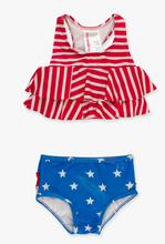 Load image into Gallery viewer, Shimmer Stars &amp; Stripes Flounce Bikini Swimsuit with Signature Rear Ruffles