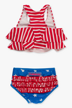 Load image into Gallery viewer, Shimmer Stars &amp; Stripes Flounce Bikini Swimsuit with Signature Rear Ruffles