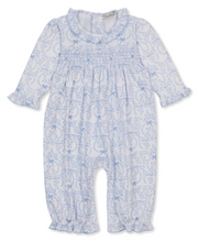 Load image into Gallery viewer, Delicate Blooming Bows Blue Smocked Playsuit
