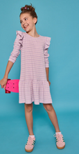 Load image into Gallery viewer, Sadie T-Shirt Dress - Lavender Sparkle Stripe