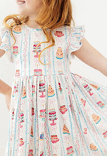 Load image into Gallery viewer, Birthday Cakes Flutter Sleeve Twirl Dress