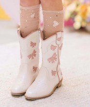 Load image into Gallery viewer, Cowgirl White + Pink Bow Boots